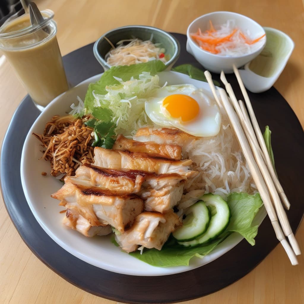B2. Bún Gà Nướng Chả Giò/Grilled Chicken & Fried Egg Roll