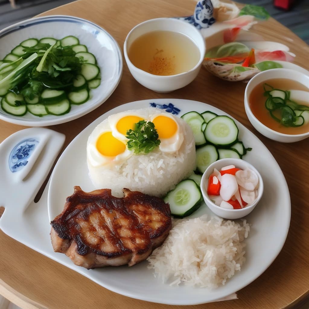 C3. Cơm Sườn Heo, Bì, Chả/Grilled Pork Chop, Shredded Pork Skin, & Egg Cake