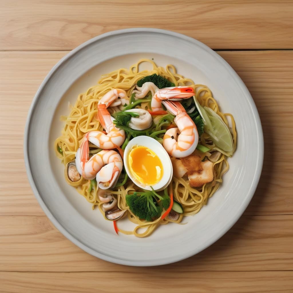 M4. Mì Xào Rau Cải Hải Sản/Stir-Fried Egg Noodles w/ Seafood & Vegetables