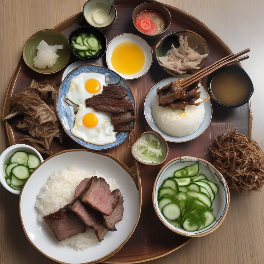 C4. Cơm Sườn Bò, Bì, Chả/Grilled Beef Short Ribs, Shredded Pork Skin, & Egg Cake
